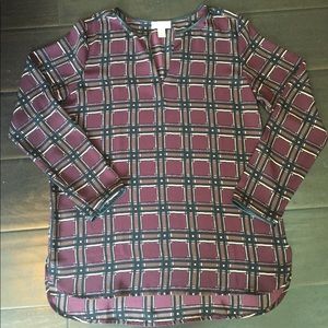 Loft Plaid Print Work Top